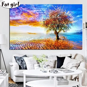 

Abstract colorful trees artistic opus Diamond painting Mosaic full drill 5d diy cross stitch embroidery Living room wall sticker