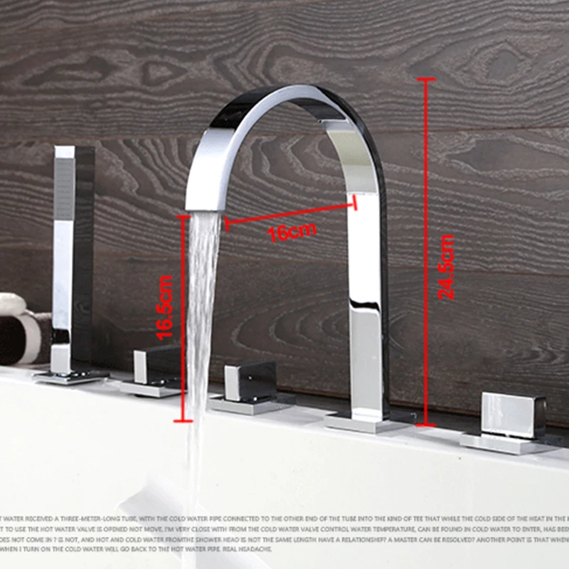 Vidric Смесители для ванны 5 шт. смеситель для ванны ванна квадратный 5 отверстий горячей и холодной воды кран с ручной душ хром готовой E