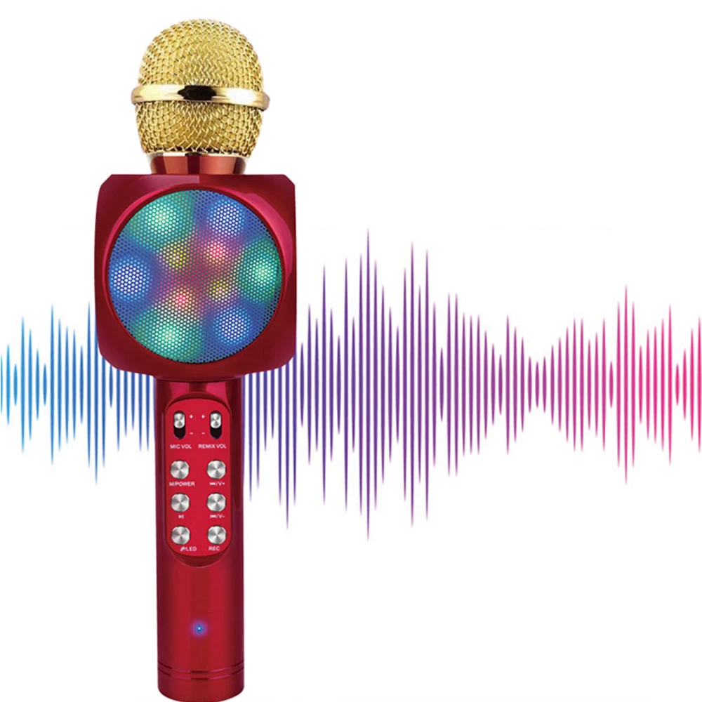 Беспроводной Bluetooth микрофон с динамиком ручной караоке микрофоны с телефоном красочный светильник для дома KTV на открытом воздухе