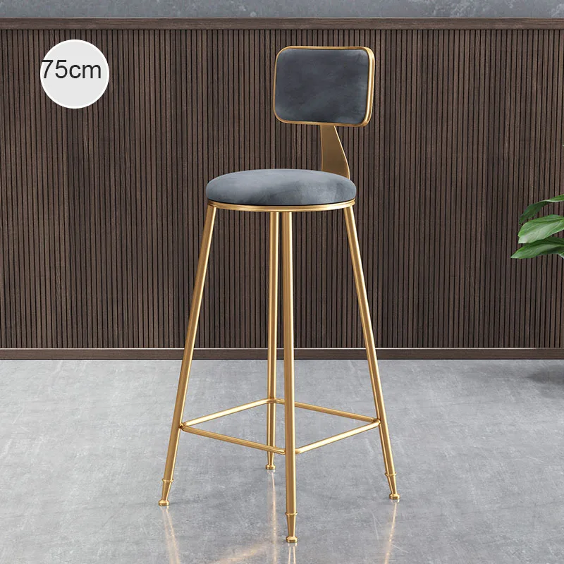 Барный стул спинка высокий стул простой и стильный Железный многоцветный легкий бытовой - Цвет: Gray-75cm