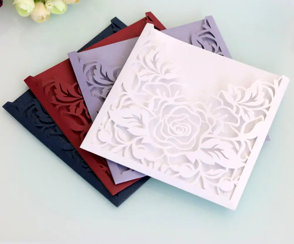  10pcs Laser Cut Hollow-out Wedding Invitation Card Wedding Engagement Greeting Cards White Invitati - 4.00028E+12