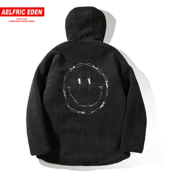 

Aelfric Eden Vintage Smliely Embroideried Men Hooded Parka Casual Jacket Coats Winter Harajuku Fashion Streetwear Male Overcoats