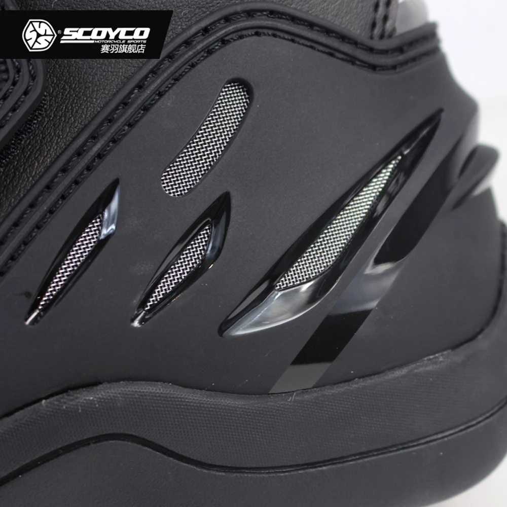 SCOYCO Motorcycle Shoes Moto Motorbike High Ankle Stainless steel slider Anti-Skip Reflective Speed Riding Boots