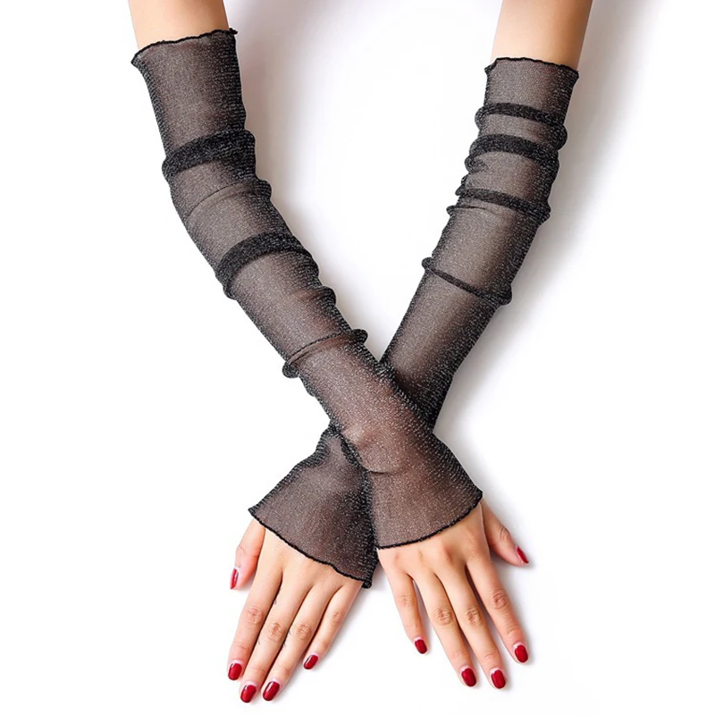 Summer Fashion Lady Gauze Sun Protection Sleeves Gloves Women Thin Long Fingerless Arm Warmers Sunscreen Uv Breathable Mittens fingerless gloves,arm sleeves,sunscreen gloves,ice sleeve gloves