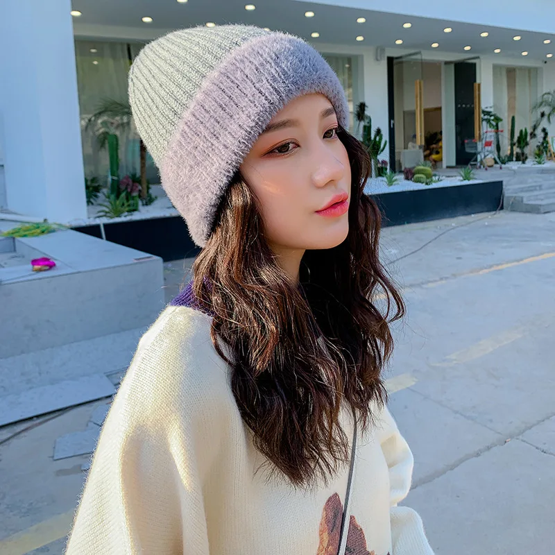 grey hat Женские шапочки зимняя женская шапка шапочки для девочек Skullies тёплая шапка женская шапка вязаная шапка оптом - Цвет: grey hat