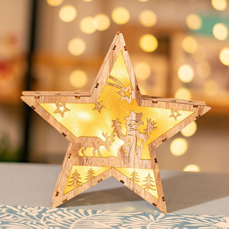 

LED creative decoration Christmas style green wooden jewelry night light five-pointed star shape bedroom decoration lamp Gifts