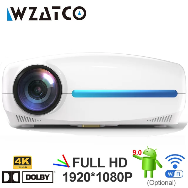 WZATCO C2 4K Full HD 1080P LED Projector Android 9.0 Wifi Smart Home Theater AC3 200inch Video Proyector with 4D Digital keyston