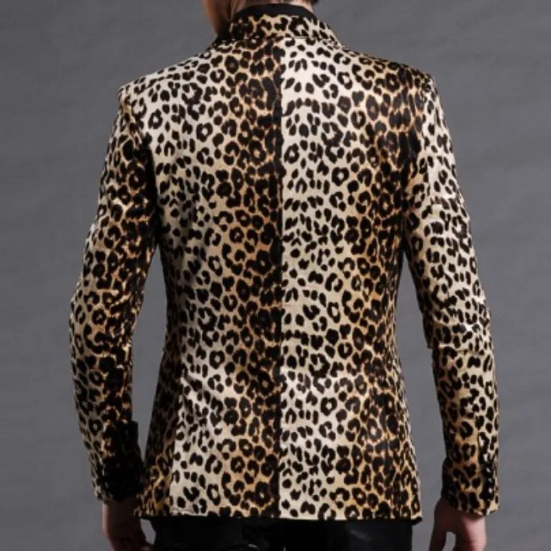 

New Fashion Mens Slim Fit One Button Blazers For Man Top Quality Brand Nightclub Leopard Jacket Suits Pants Show Coats