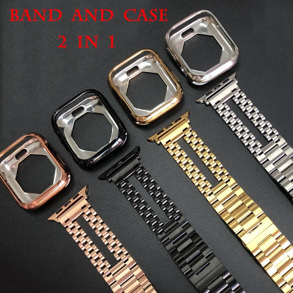 Ремешок из нержавеющей стали с двойной цепочкой для Apple Watch Band Series 6/SE/5/4/3/2 + чехол