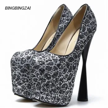 

New pattern Superior quality women shoes 19cm Super thin High Heels shoes Waterproof 7- 9CM Round Toe Stage performance 34-49-50