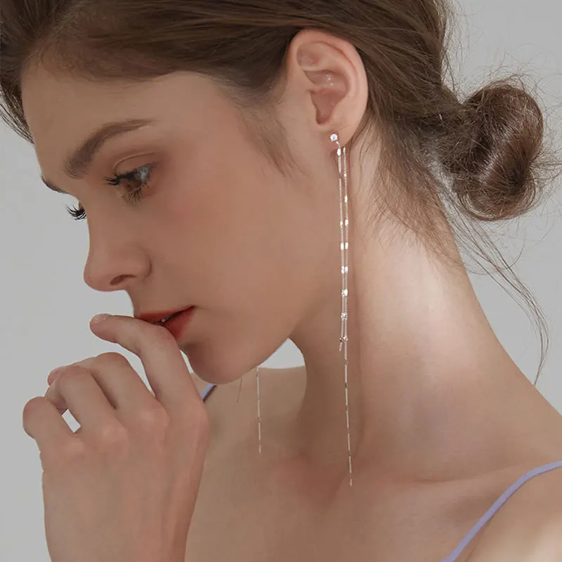 S925 Silver Fashion Temperament Luxury Long Tassel Earrings Party Gift Evening Woman Jewelry Stud 2021 | Украшения и аксессуары