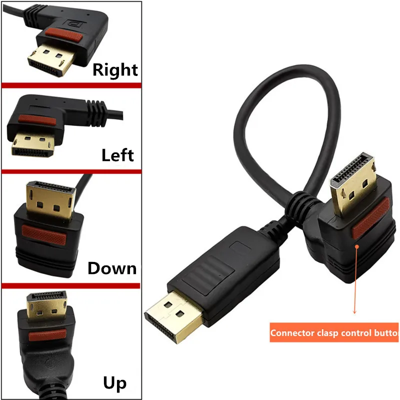 

DisplayPort Male 90 Degree Up Down Left Right Angle to DP Display Port Male withConnector clasp control button Cable 0.3m