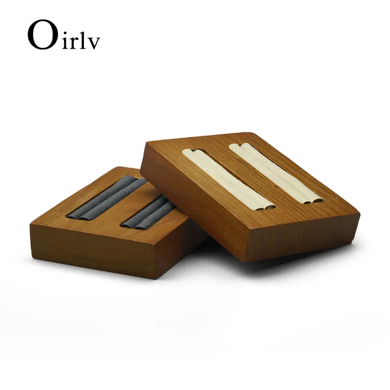 Oirlv Solid Wood Ring Bangle Display Stand Jewelry Holder with Beige /Dark Grey Microfiber 2 Rows Organizer Showcase | Украшения и