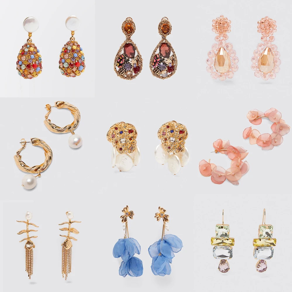 

Girlgo 2019 Za Sparkly Crystal Pineapple Statement Earrings Women Colorful Teardrop Floral Drop Earrings Handmade Gifts Jewelry