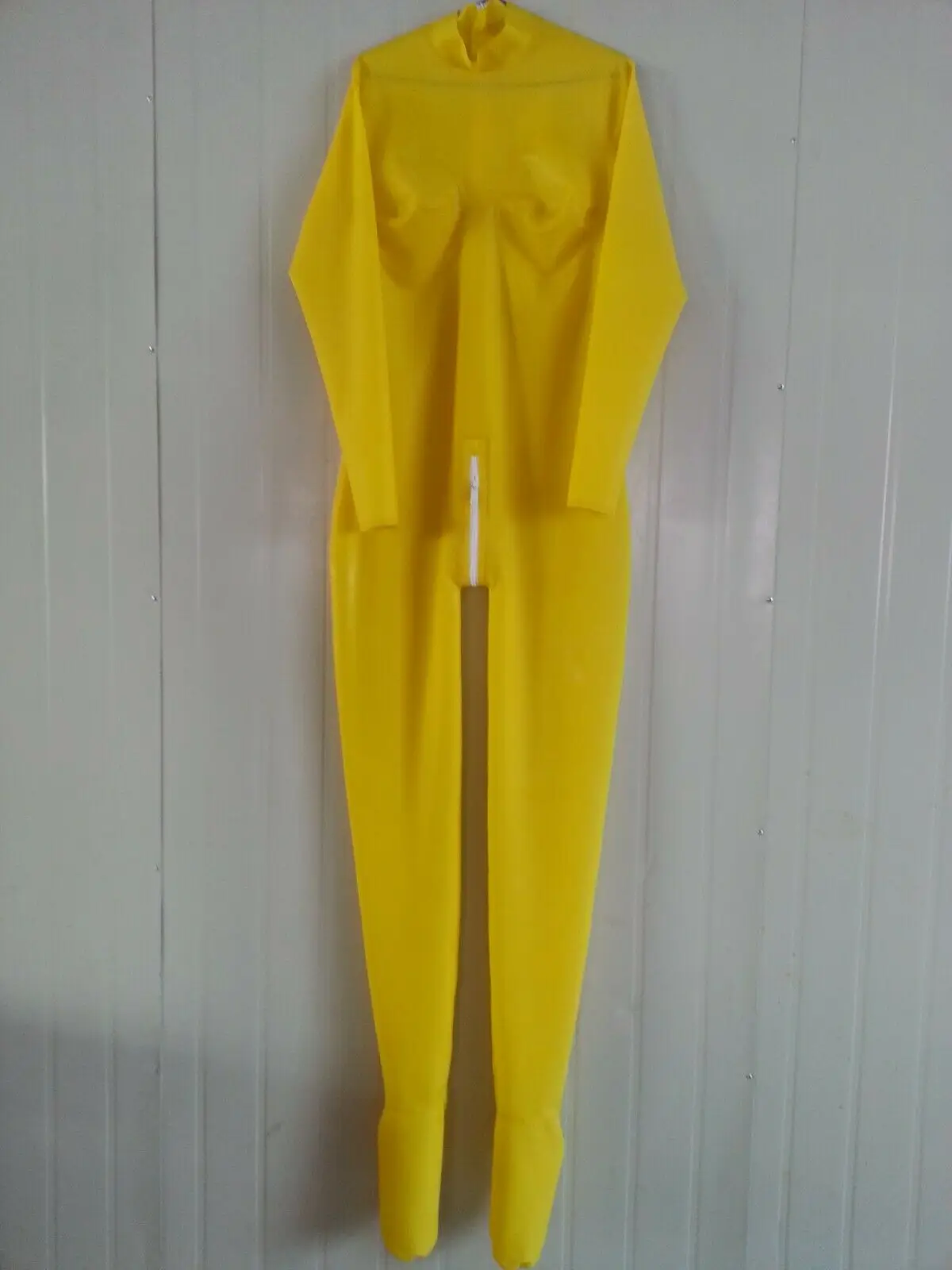 100% латексная резина Gummi Sling einteiliger желтый и белый Catsuit 0 4 мм S-XXL | Тематическая