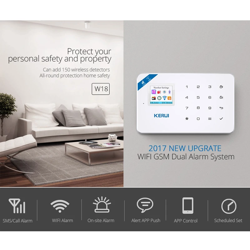 Home Security Alarm Host APP Remote Control KERUI W18 WIFI Wireless GSM Alarm System Eas Kit Home Security Alarm Host With Siren