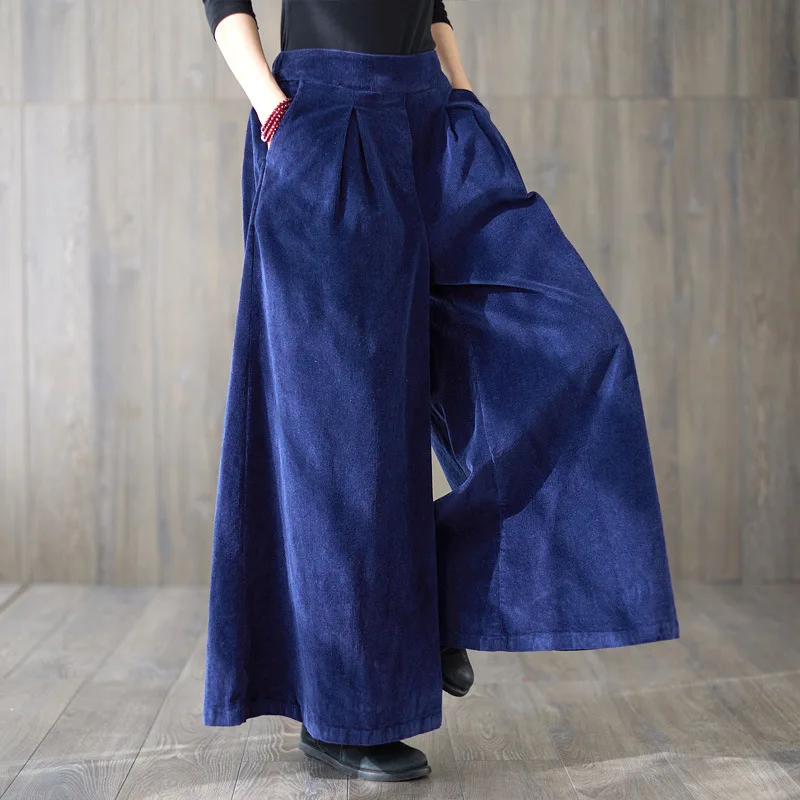 

Womens Corduroy High Waist Loose Wide Legs Long Trousers Casual Fashion Pants