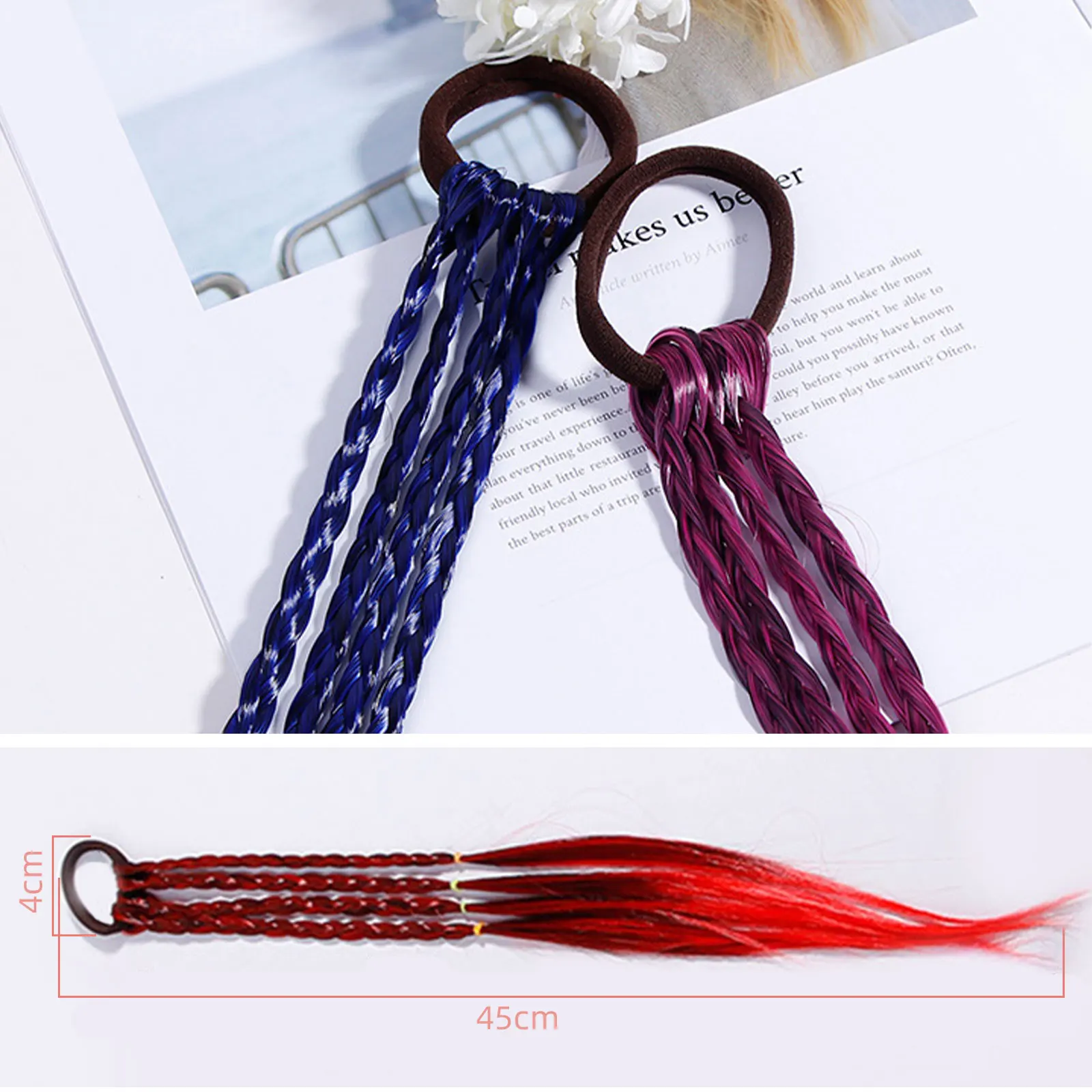 10PCS Assorted Colors Braided Ponytail Extension Wig with Elastic Rope for Kids Girls Parties Festivals Costume Hair Accessories