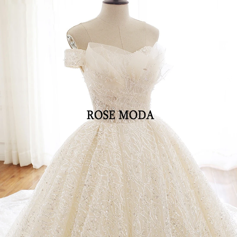 Rose Moda роскошное блестящее кружевное свадебное платье с открытыми плечами, Свадебное бальное платье принцессы с длинным шлейфом и шнуровкой сзади