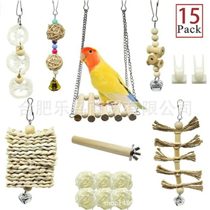 

15 PCs Parrot Toy Supplies Bird Toy Log Color Set 15-Piece Non-Dyed Healthy and Environmentally Friendly