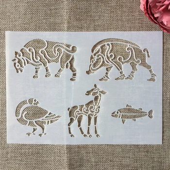 

22*16cm Five Animals Fish DIY Layering Stencils Painting Scrapbook Coloring Embossing Album Decorative Template