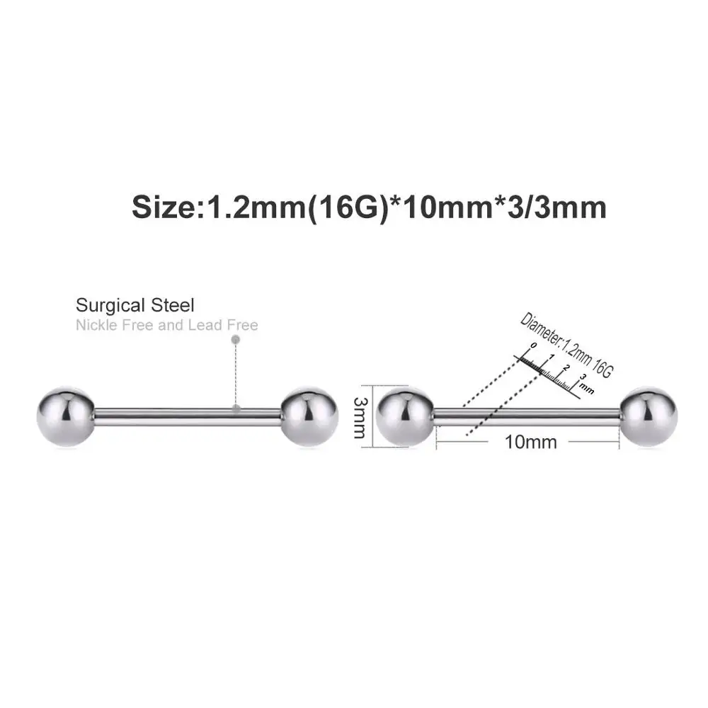 1.2mm 16G-10mm-3mm 2шт Нержавеющая сталь нос ухо пирсинг для пупка мочка Спираль пирсинг хряща нариз серьги-гвоздики штанга унисекс ювелирные изделия для тела - Окраска металла: 1.2mm 16G-10mm-3mm