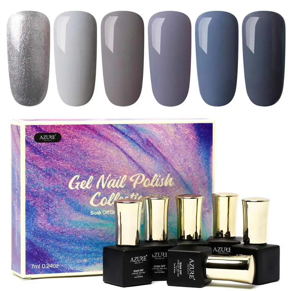 

Azure Beauty 6Pcs/Lot Glitter Gel Polish Nail Art Kits Soak Off Shing Sequins UV Nail Varnish Lacquer Semi Permanent Glitter Gel