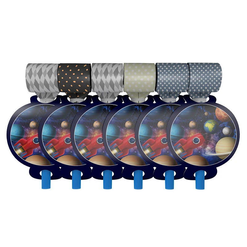Космическая тема, вечерние одноразовые столовые приборы, детские украшения для вечеринки в честь Дня рождения, для мальчиков, Детские вечерние принадлежности, столовые приборы, баннер - Цвет: 6pcs Blowing dragon