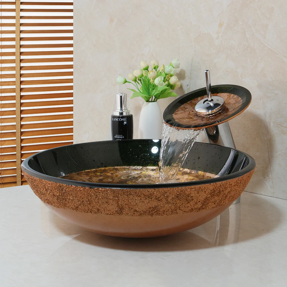 KEMAIDI столешница Умывальник для ванной комнаты раковина из закаленного стекла с хромированным водопадом кран наборы