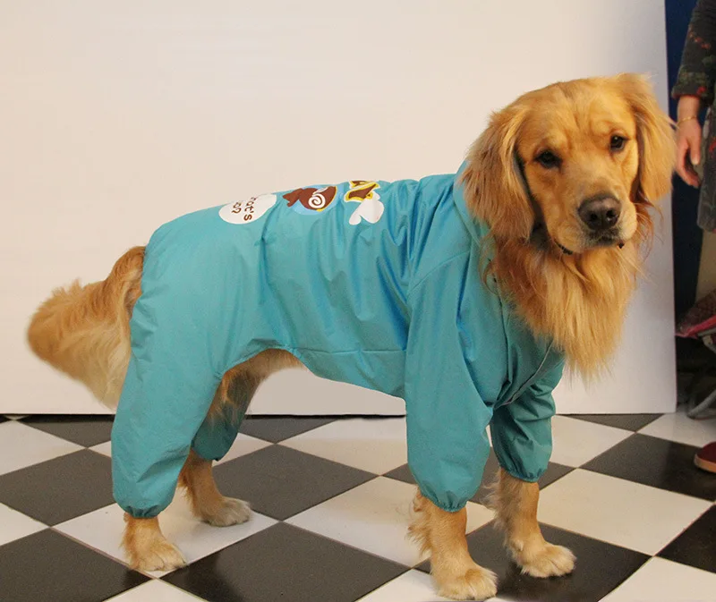 Candy Color Four-legged Waterproof Raincoat for All Seasons Medium and Large Dog Golden Retriever/ Labrador/Alaskan Pet Clothing - Цвет: lake blue