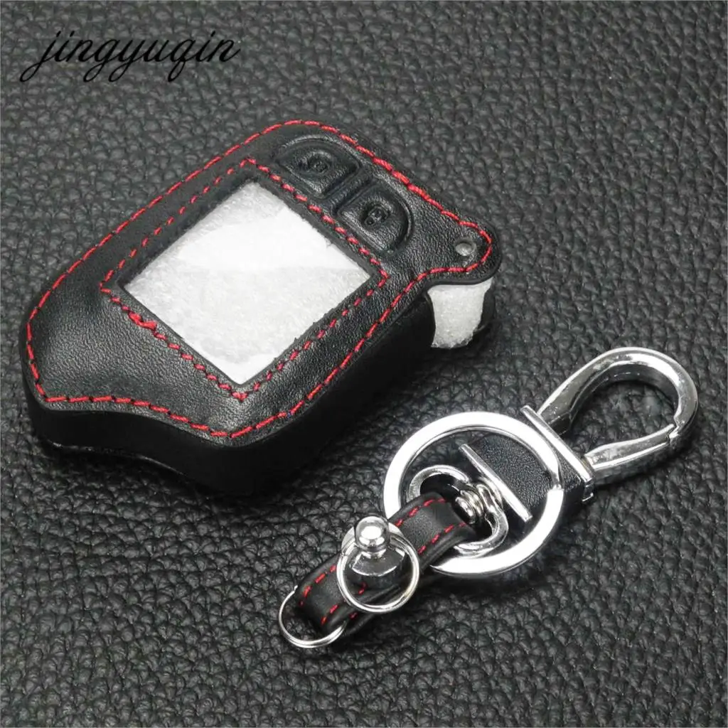 

jingyuqin 10p Leather Car Key Cover Keychain Case For Scher-Khan Magicar 13 14 M110AS 2 Way Car Alarm LCD Remote Controller Keys