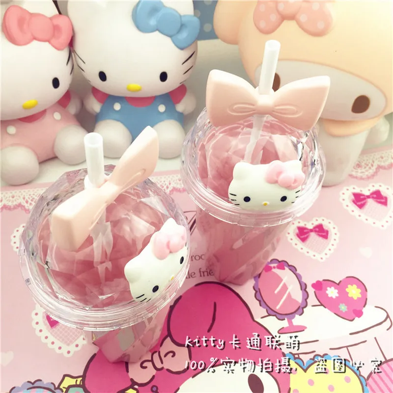 Hello kitty, мультяшная, с креативным бантиком, конфетная декорация, витая чашка, удобная кружка, милая пластиковая чашка с соломинкой Для Воды, милая кристальная бутылка для воды