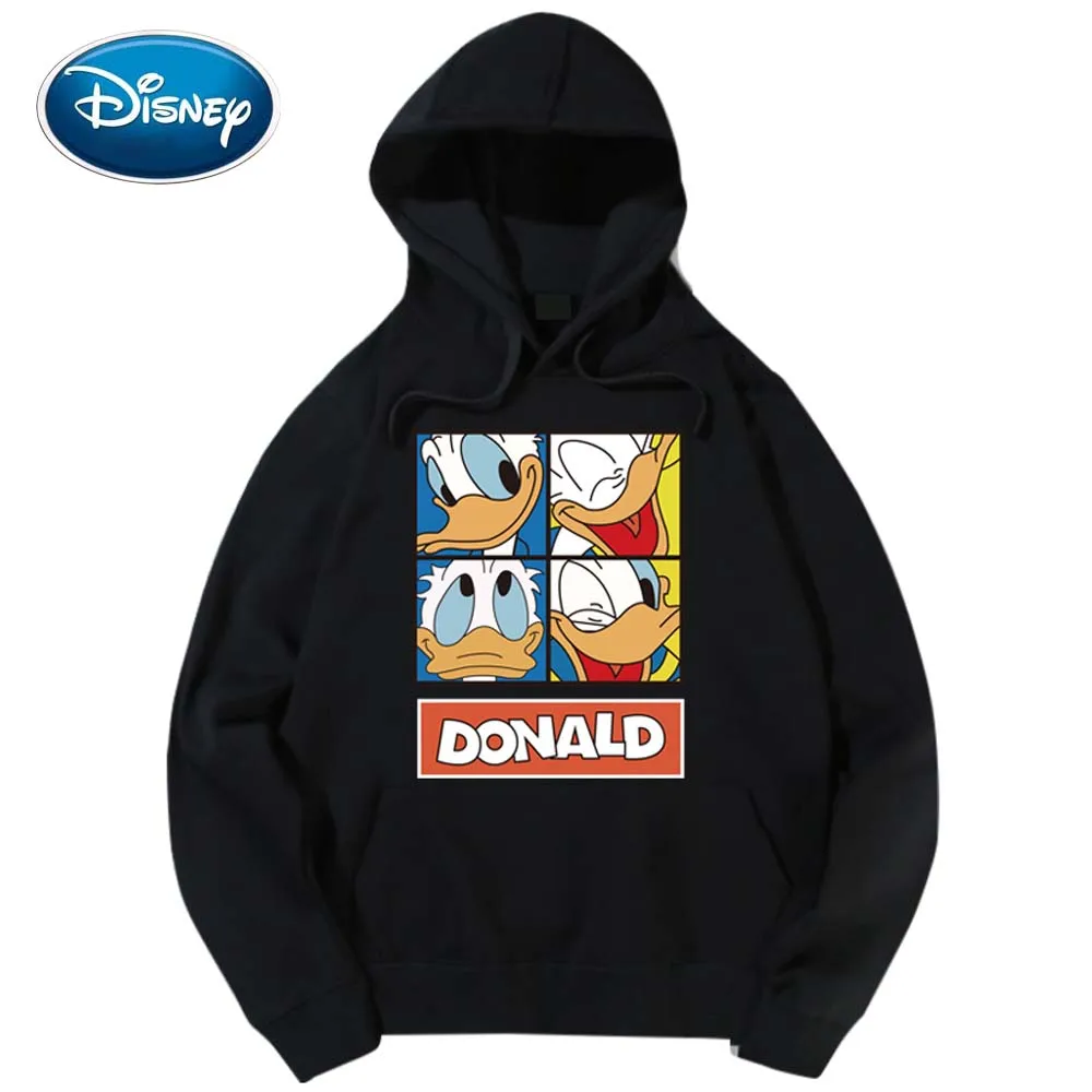 Disney/стильная футболка с рисунком Дональда Дака и надписью; пуловер с капюшоном в стиле Харадзюку; унисекс; топы с длинными рукавами и карманами; 6 цветов