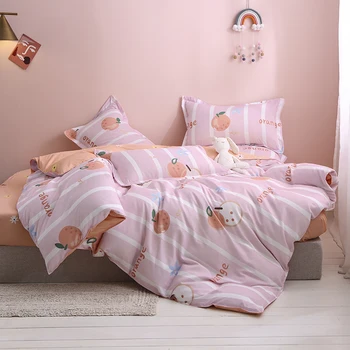 

Pink Stripes Bedding Set,175×220 Duvet Cover Set With Pillowcase,200×200 Quilt Cover ,King Blanket Cover ,Fruit pattern Bed Set