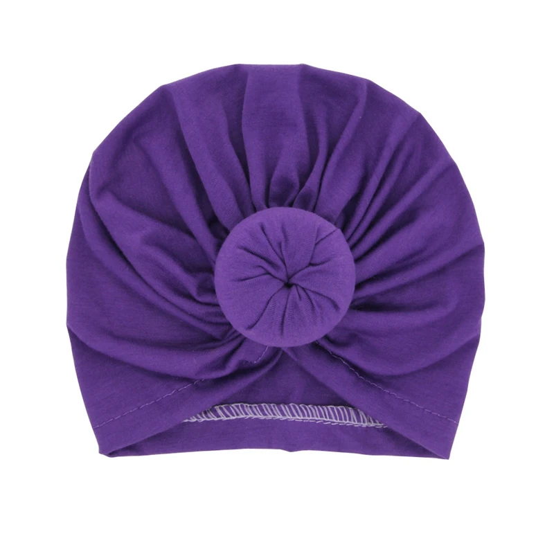 Детская головная повязка однотонная хлопковая пачка головная повязка в виде чалмы для девочек Spandx эластичная шапочка шапка Головные уборы Детские украшения для волос - Цвет: Dark purple