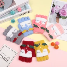 Новинка, милые Мультяшные перчатки для От 0 до 6 лет, для детей, для малышей, на половину пальца, с откидной крышкой, варежки, зимние вязаные толстые теплые перчатки, сохраняющие тепло пальцев