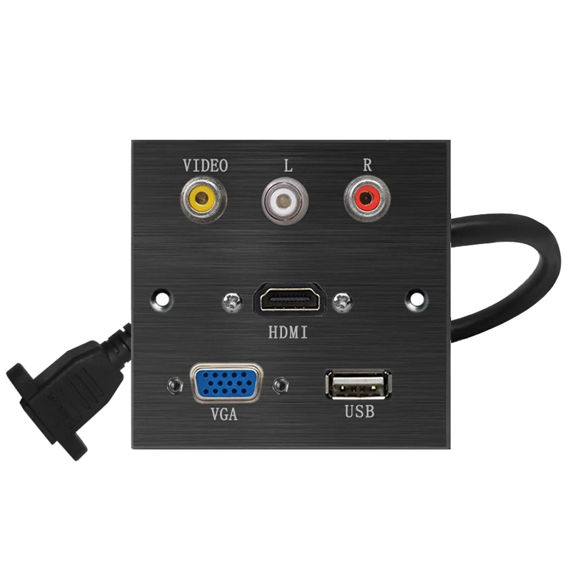 

Aluminium Alloy Socket panle VGA HDMI USB VIDEO R L port pd socket welding patch extension board Black brushed panel