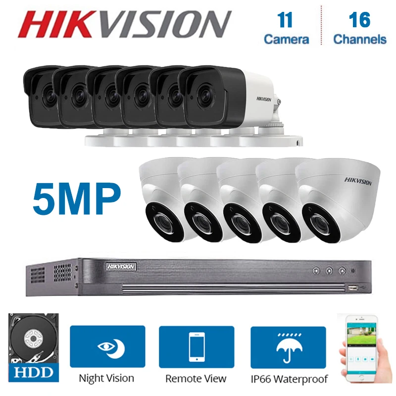 

Network Hikvision 16Channels DVR Video Surveillance with 11Pcs 5MP Camera Night Vision CCTV Security System Kits