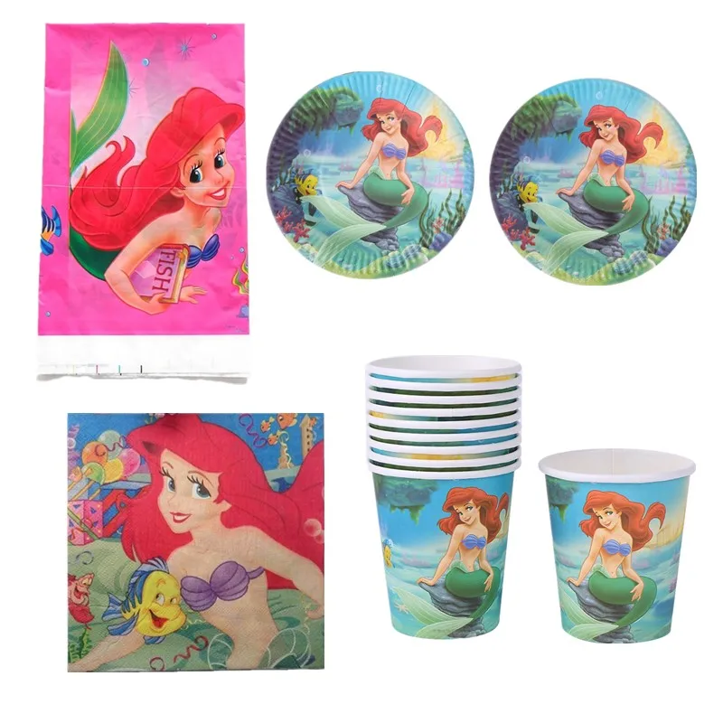 

61PCS Happy Baby Shower Little Mermaid Theme Tableware Set Girls Favors Tablecloth Decoration Napkins Birthday Party Cups Plates