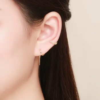 

BISAER 2019 New 925 Sterling Silver Gold Color Chain Earrings for Women Long Drop Earing Fashion Jewelry Brincos 2019 GXE468