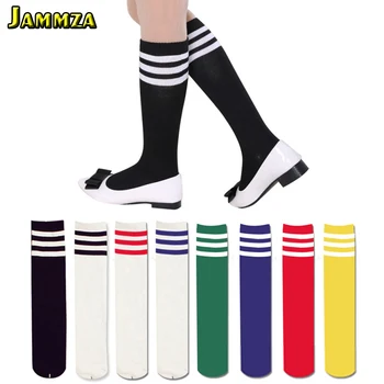 

Korea College Style Solid Pink Three Bars Sporty Stockings for Women Cotton Elasticity Skirt Wild Student Thigh High Stockings