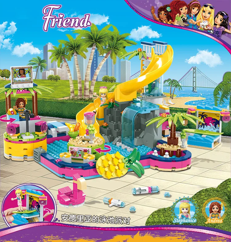 

The Heartlake City Series Karaoke Pool Party Compatible Legoinglys Friends 41374 Building Blocks Toys for Kids Christmas Gift