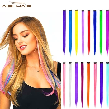 

Hair Extensions Clip in onepiece 20 Inch Colorful Straight Multi-Colors Highlight Hairpiece Cosplay Party Christmas Gift Women
