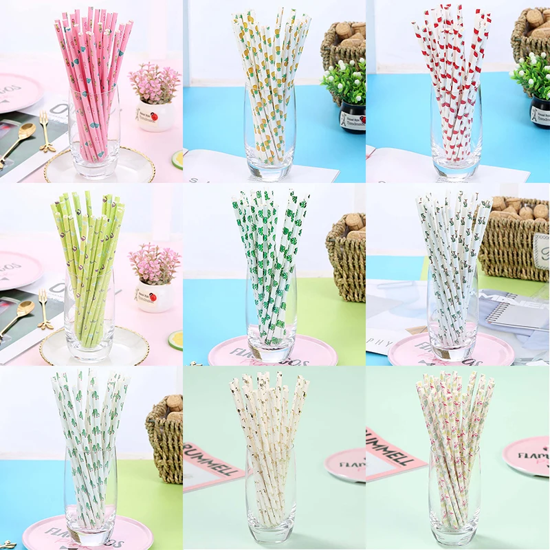 25pcs Disposable Paper Straws Creative Mixed Drinking Straw Birthday Party Decorations Kids Baby Shower Wedding Party Supplies