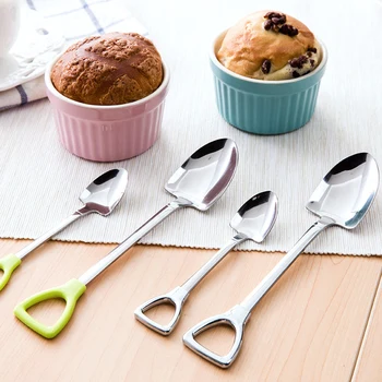 

Creative Stainless Steel Spoon Shovel Shaped For Tea Coffee Sugar Kitchen Accessories Large/Small Ice Cream Dessert Spoon