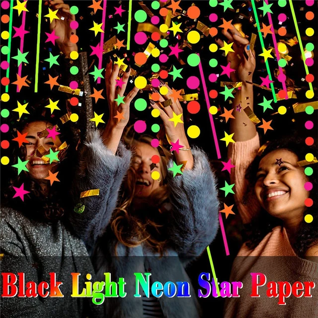 96FT Neon Paper Round Dot Star Rectangle Kit Garland Glow in The Dark Party Supplies Streamers UV Glow Party Accessories Banners for Neon Party