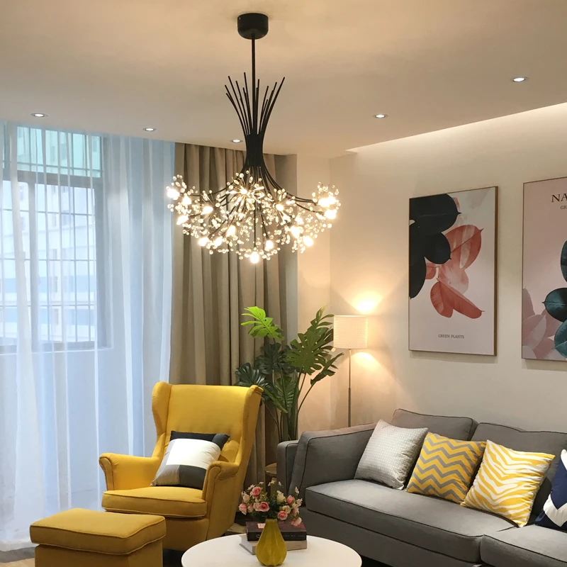 Креативный светодиодный светильник в современном стиле для гостиной, спальни, столовой, черный и золотой круглый каркас с одуванчиком, G4 светодиодный светильник, AC 110 В 220 В