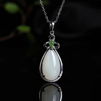 

White jade dripping pendant a delicate Jasper ring face 925 Silver