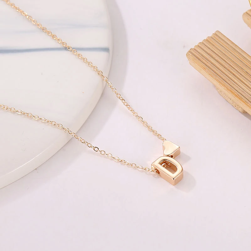 FSUNION 2020 Fashion Tiny Gold Color Initial Letter Necklace Heart Initials Name Necklaces Pendant for Women