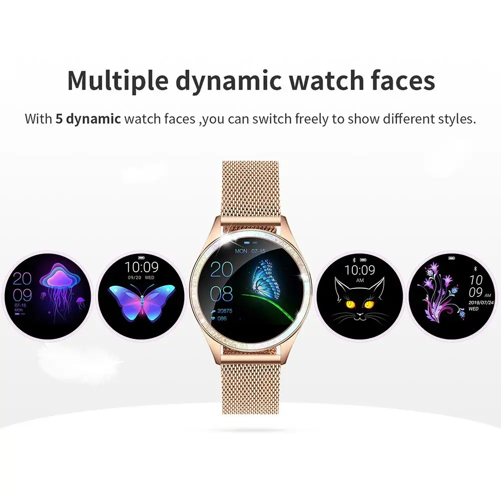 KW20 Metal Smart Female Watch Touch Screen IP68 Bluetooth Smart Bracelet Heart Rate Monitor Multi-Sports Modes Fitness Tracker